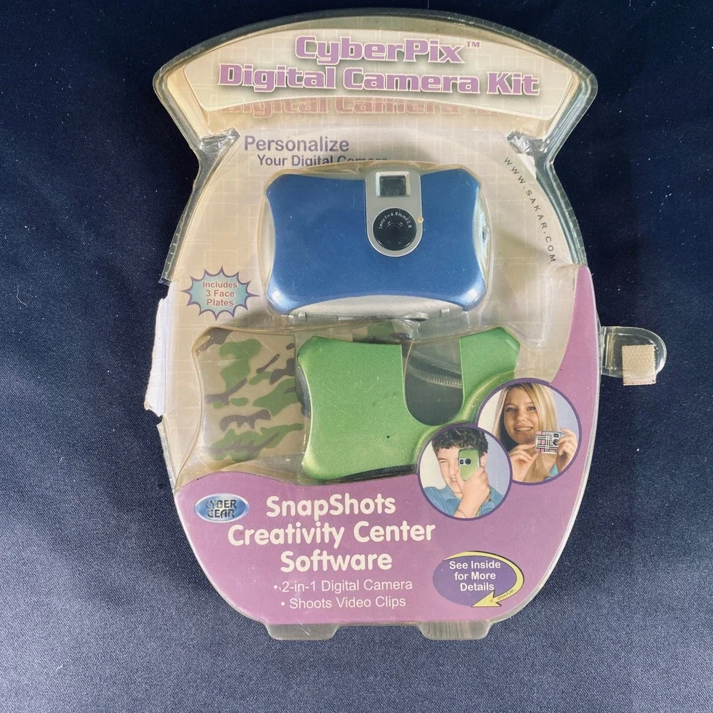 Sakar CyberPix Digital Camera Kit Blue Green Camo 3 Face Plates Y2K PC